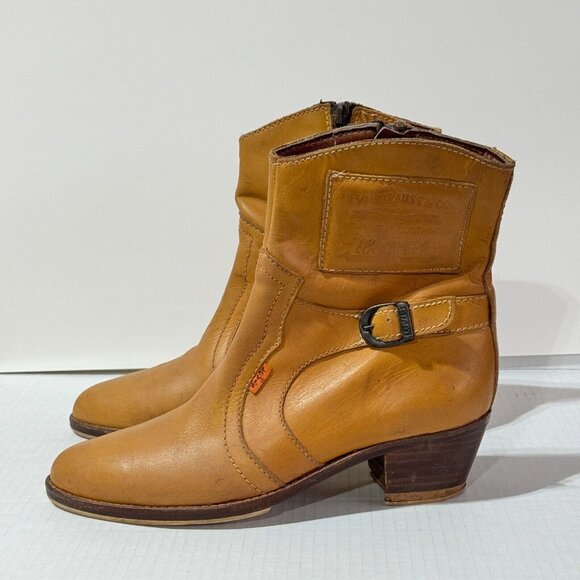 Vintage Levi's Leather Western Boots Mid Calf Zip up Women's Size 7.5 / 41.5 - Picture 3 of 16